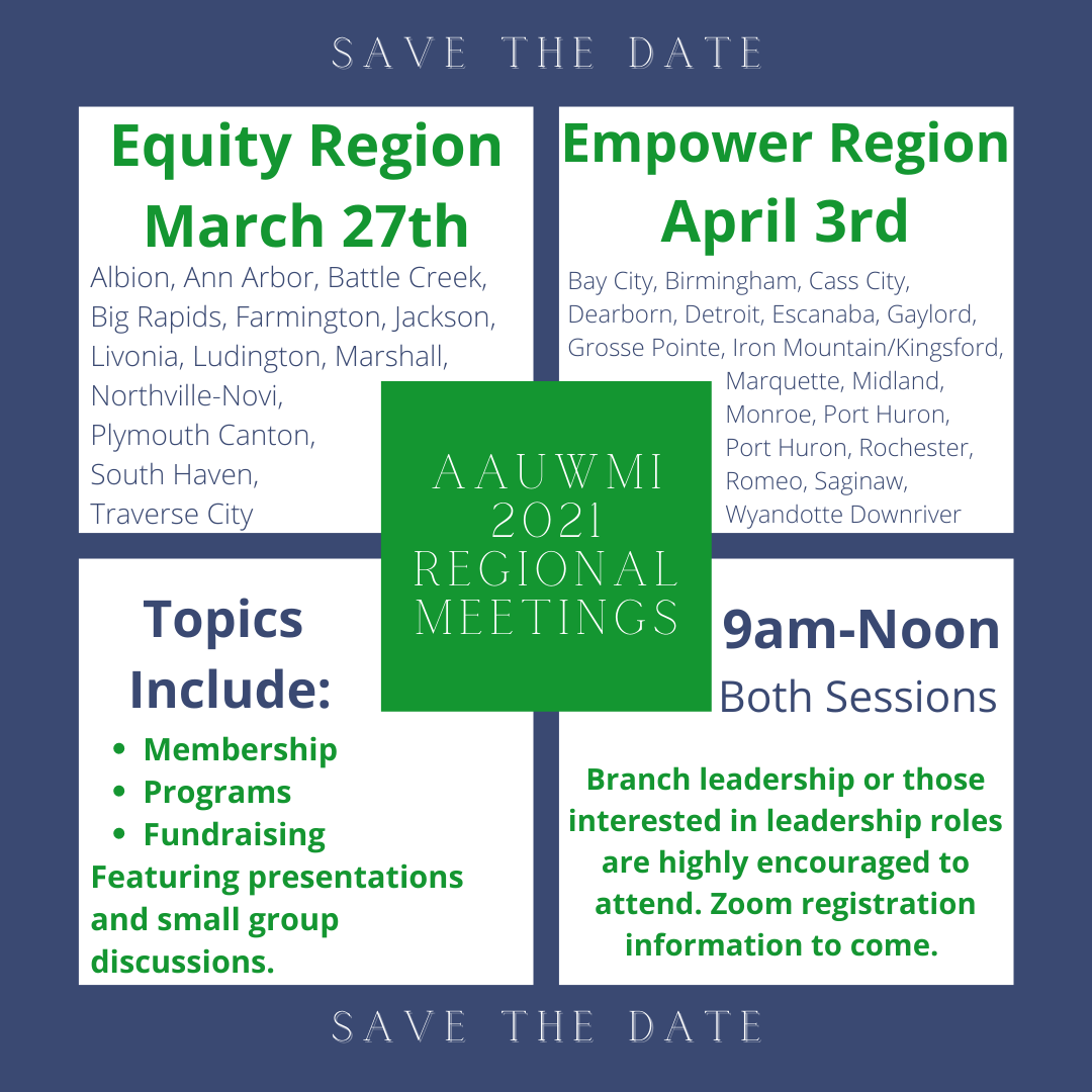 AAUW Regional Meetings & Leadership-Save The Dates | Traverse City Area ...